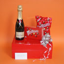 Pamper Champagne and Maltesers Chocolate Gift Box, champagne gifts for women, Moet champagne and chocolates gifts UK
