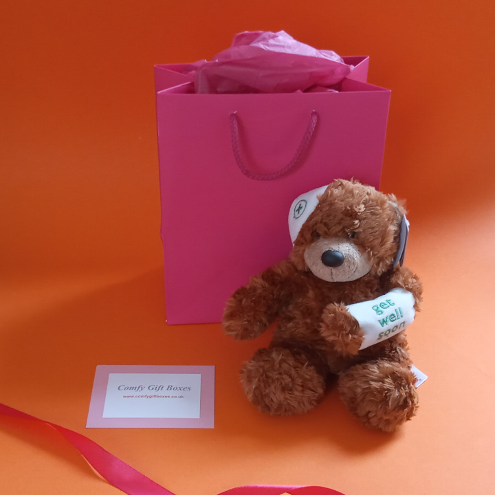 Teddy bear get well gifts, get well soon gift ideas with soft toys for women, hospital gifts for her UK, nurse bear get well gifts for girls, small get well presents, soft toys presents UK