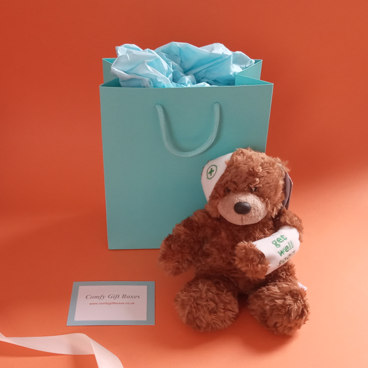 Soft toy teddy toy get well presents, get well gifts for children, small get well hospital gifts, teddy bear gifts UK, send a hug gift ideas